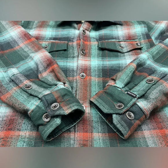Marmot Green and Red Plaid Shirt Jacket Flannel Fleece - Picture 8 of 12